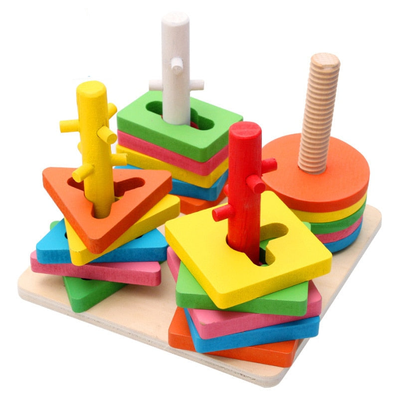 DIY Wooden Building Blocks Montessori Geometric Shape Pairing Board Model Set Early Educational Toys For Children Kids