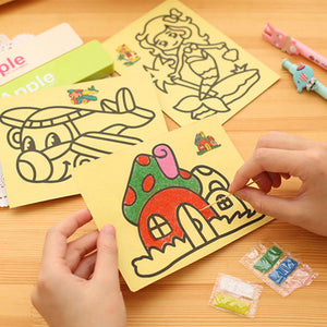 10Pcs Children Drawing Toys  Sand Painting Pictures Kid DIY Crafts Education Toy for Boys Girls Schedule Sticker Cartoon Pattern