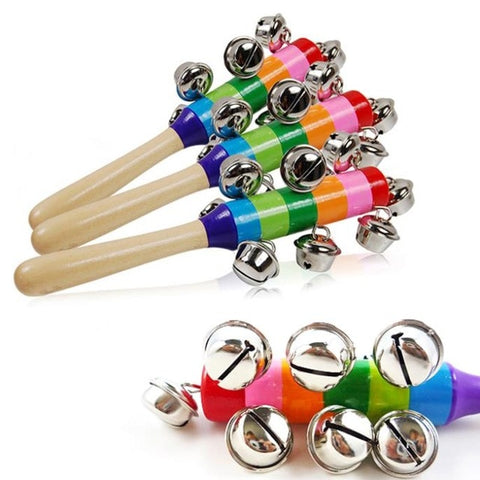 Free Shipping Colorful Rainbow Hand Held Bell Stick Wooden Percussion Musical Toy for KTV Party Kids Game Wholesale Retail