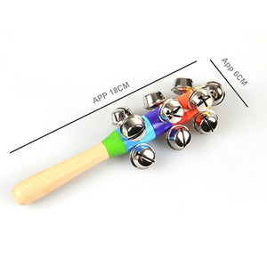 Free Shipping Colorful Rainbow Hand Held Bell Stick Wooden Percussion Musical Toy for KTV Party Kids Game Wholesale Retail