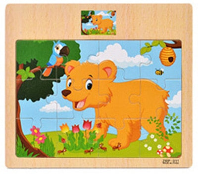 Montessori Toys Educational Wooden Toys for Children Early Learning 3D Cartoon Animal Traffic Puzzle Kids Math Jigsaw