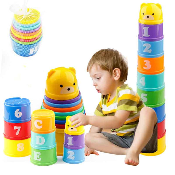8PCS Educational Baby Toys 6Month Figures Letters Foldind Stack Cup Tower Children Early Intelligence Alphabet Toy for Children