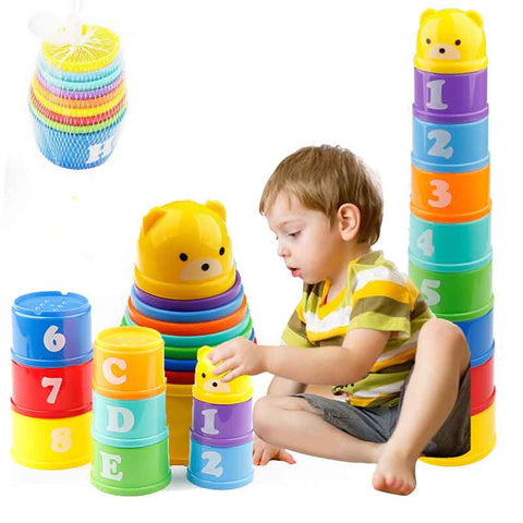 8PCS Educational Baby Toys 6Month Figures Letters Foldind Stack Cup Tower Children Early Intelligence Alphabet Toy for Children